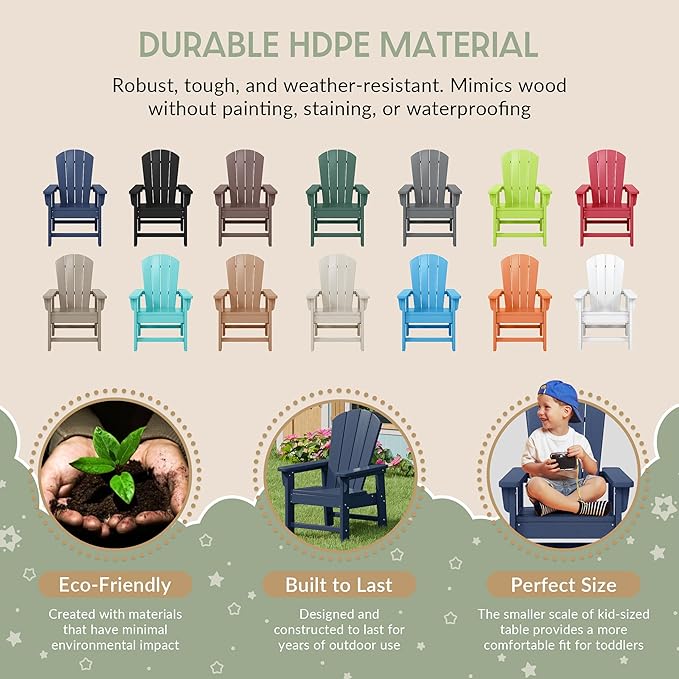 WestinTrends Malibu Kids Outdoor Adirondack Plastic Patio Chair (Set of 2), Navy Blue