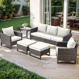Rilyson Wicker Outdoor Patio Furniture Set - 6 Piece Patio Conversation Set with 2 Armrest Chairs, 2 Rattan Ottoman - Photo 1