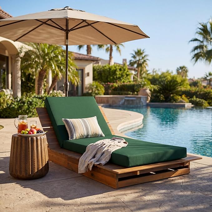 Christopher Knight Home Bard Patio Chaise Lounge Chair Outdoor, Acacia Wood Poolside Sun Lounger with 4-Thick Cushion - Photo 4