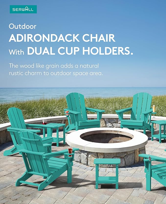 SERWALL Adirondack Chair with Cup Holders - Composite Adirondack Chairs HDPE Outdoor Chairs All Weather Use- Aruba - Photo 6