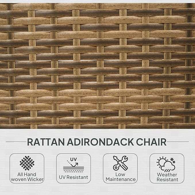 Outsunny Patio Wicker Adirondack Chair, Outdoor All-Weather Rattan Fire Pit Chair with Soft Cushions - Photo 4
