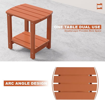 Adirondack Side Table, Double Outdoor Side Tables 18" Solid End Tables, Small Outdoor Coffee Table Pine Wood Weather Resistant for Patio, Backyard,Pool (18-Walnut, Set of 2)