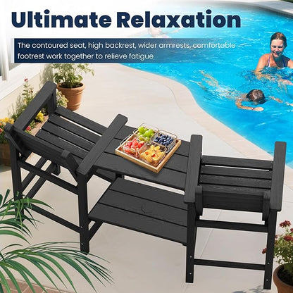 PLUUV Tall Adirondack Chairs Set of 2, All Weather HDPE Poly Bar Height Balcony Adirondack Chair with Removable Double Connecting Trays, Outdoor Adirondack Barstools for Deck, Patio, Yard, Pool, Lawn