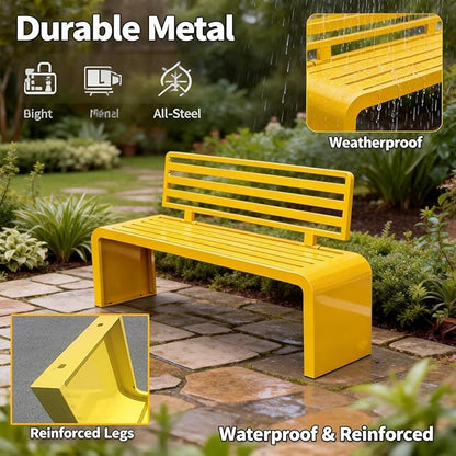 Metal Garden Bench, Outdoor Benches Weatherproof 100/120/150/180 Cm Patio Bench with Backrest, Park Benches Seat for Outside Picnic Yard Front Porch Outdoor Furniture Deco(Black,120 cm/47.24 in)