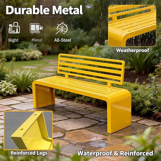 Metal Garden Bench, Outdoor Benches Weatherproof 100/120/150/180 Cm Patio Bench with Backrest, Park Benches Seat for Outside Picnic Yard Front Porch Outdoor Furniture Deco(Orange,180 cm/70.87 in)