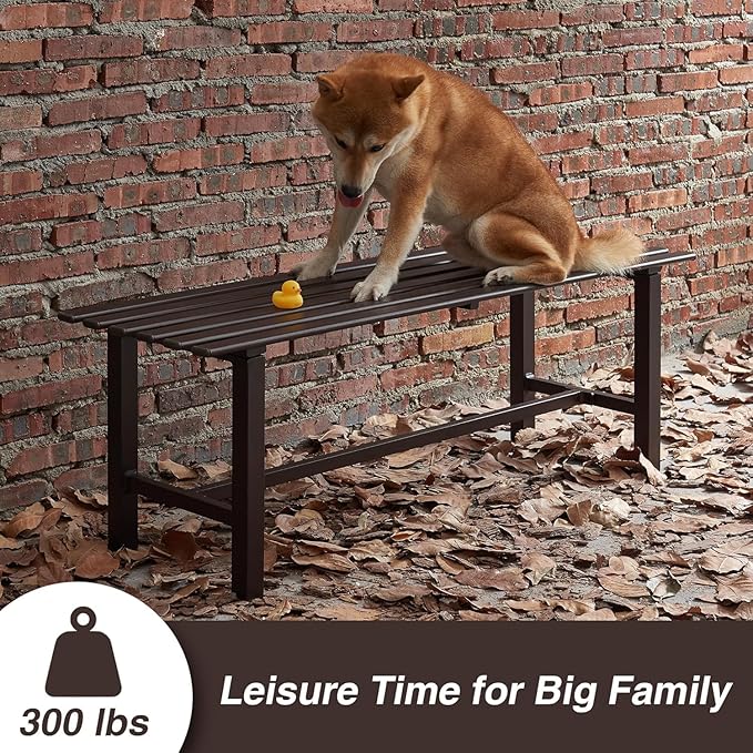 Outdoor Metal Bench, 47 x 16 x 17 inches, Backless Porch Bench, 2-Person Seating, Dark Brown, 300 lbs Capacity