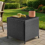 Outvita Outdoor Side Table, Rattan Coffee Table with Storage 27 Gallon Patio Small Deck Storage Box for Cushion Towel - Photo 2