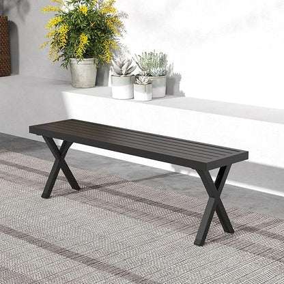 Giantex 54" Outdoor Bench, Metal Garden Bench with Slatted Seat, X-Shaped Legs, Heavy-Duty Patio Backless Loveseat, Load 800 LBS, 2-Person Park Bench for Lawn, Yard, Porch, Black