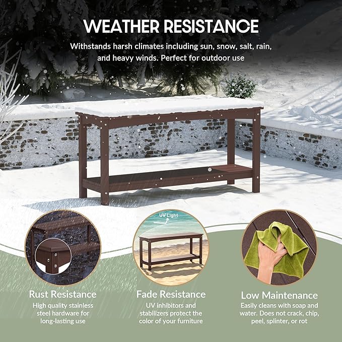 WestinTrends Malibu 55" Outdoor Patio HDPE Adirondack 2-Tier Shelf Console Table, Dark Brown - Photo 4