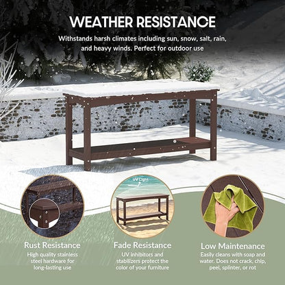 WestinTrends Malibu 55" Outdoor Patio HDPE Adirondack 2-Tier Shelf Console Table, Dark Brown