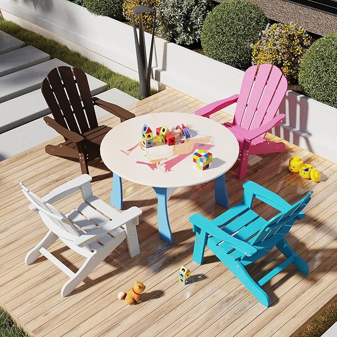 Giantex HDPE Kids Adirondack Chair - All-Weather Lawn Toddler Chair with Ergonomic Design, Children’s Outdoor Chair for Toddlers Ages 3-8, Kid’s Patio Furniture for Deck, Garden (1, White)