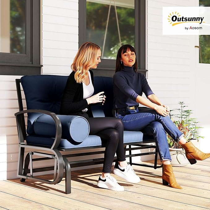 Outsunny Swing Glider Rocking Chair, Double Patio Bench, 2 Person Loveseat with Steel Frame, Cushions, Pillow Armrests - Photo 2
