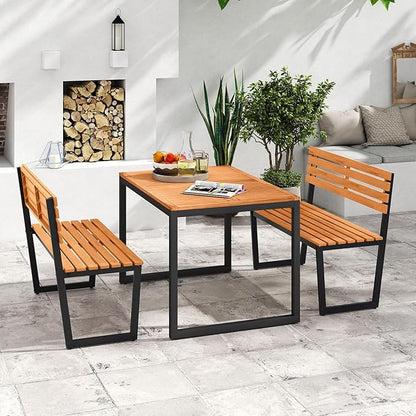 Giantex Outdoor Bench, 43"×22"×33" Acacia Wood Patio Loveseat with Backrest, Heavy Duty Metal Frame, 800 lbs Weight Capacity, 2-Person Garden Bench for Lawn, Porch, Yard and Park