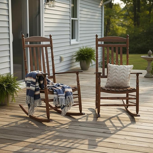 Shine Company Set of 2 Rhode Island Wooden Traditional Rocking Chairs, 2-Pack, Oak