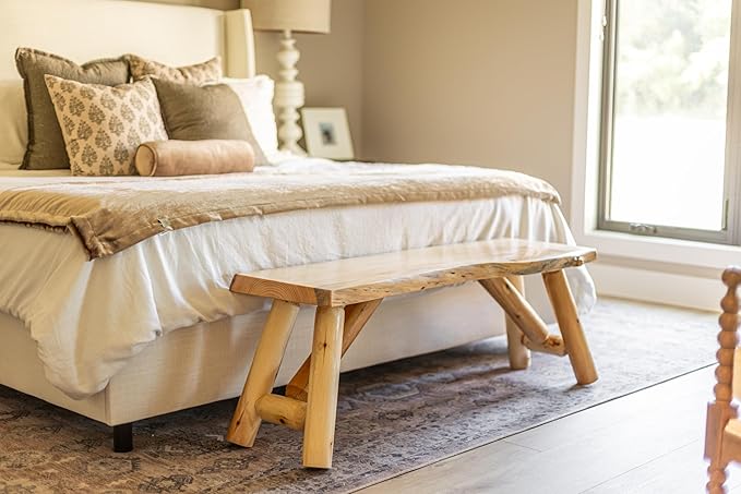 SRL Rustic Logwerks Indoor Bench — Pine & Cedar Wood Bench — Front Porch Decor — Live Edge Small Bench for Entryway, Garden & More — Handcrafted Wooden Bench — Rustic Furniture (48”, Indoor Clear)