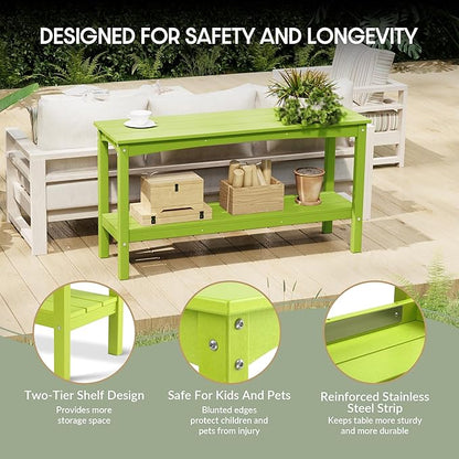 WestinTrends Malibu 55" Outdoor Patio HDPE Adirondack 2-Tier Shelf Console Table, Lime