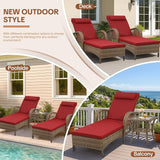 HOMEDIARY 3-Piece Outdoor Wicker Lounge Chair Set, Patio Chaise Loungers Set of 2 w/Side Table - Photo 9