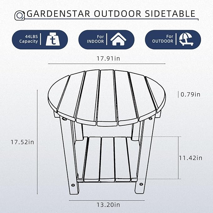 Adirondack Round Outdoor Side Table 2-Tier Storage Patio Side Table, HDPE End Tables for Backyard Pool Porch Garden Lawn (Blue)