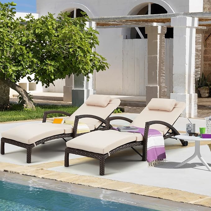 HOMREST Chaise Lounge Chairs Set of 2 for Outside - Photo 4
