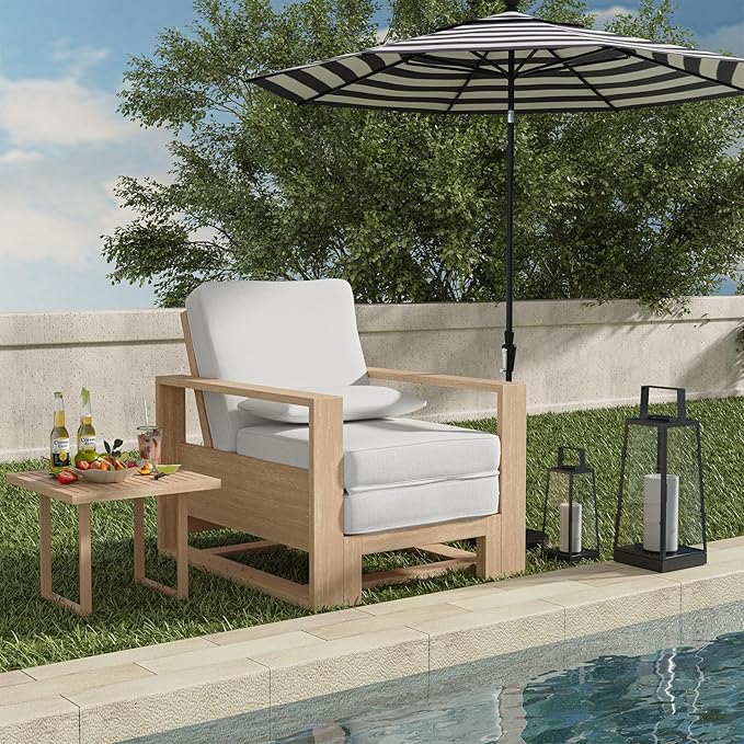 HULALA HOME Outdoor Chaise Lounges Set of 2, Solid Wood Patio Lounge Chairs with Lumbar Pillow, Adjustable Reclining Poolside Lounge Chairs, White