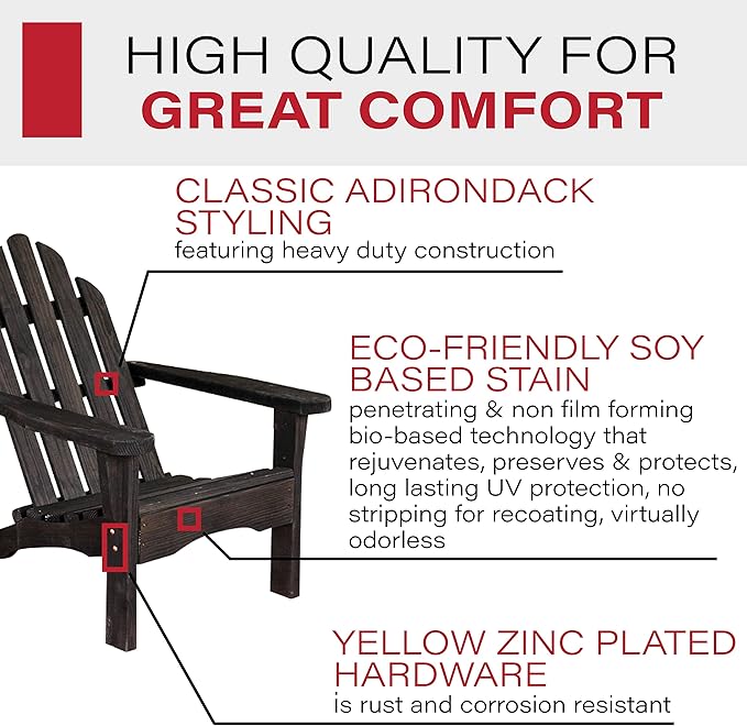 Amish Casual Heavy Duty Adirondack Chair in Semi-Solid Black Stain - Authentic Amish Craftmanship from Treated Pine, Outdoor Chair Made in The USA, 800 Lb Weight Capacity