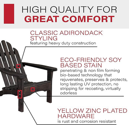 Amish Casual Heavy Duty Adirondack Chair in Semi-Solid Black Stain - Authentic Amish Craftmanship from Treated Pine, Outdoor Chair Made in The USA, 800 Lb Weight Capacity
