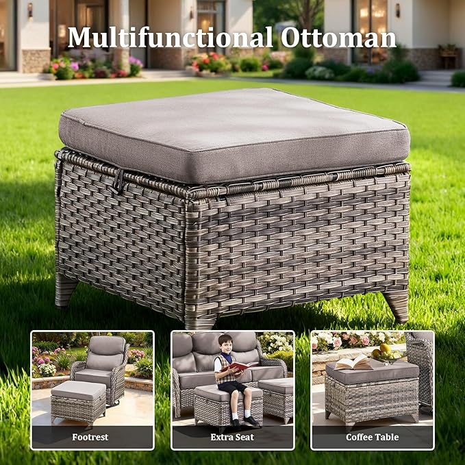 3PCS Patio Furniture Sofa Set with 6" Thick Cushions, High Back Wicker Sectional Outdoor Sofa with Ottomans - Photo 8