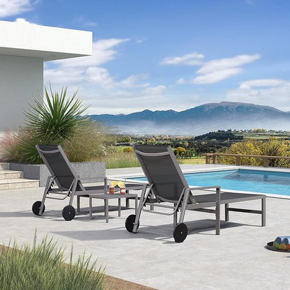 PURPLE LEAF Patio Chaise Lounge Set for 4 Outdoor Pool Lounge Chairs with Armrest and Adjustable Backrest Aluminum Reclining Sunbathing Tanning Chair for Outside Poolside Yard Balcony, Grey