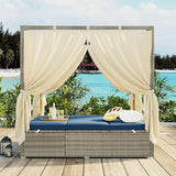 Patio Chaise Lounge,PE Rattan Outdoor Patio Wicker Adjustable Outdoor Sun Bed with Four-sided Canopy and Comfortable - Photo 2