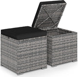 Tangkula 2 Pieces Patio Ottomans, Patiojoy Hand-Woven PE Rattan Side Table with Removable Cushion & Hidden Storage Space - Photo 1