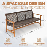 IDZO 1000lbs Capacity, FSC Certified 3 Seater Patio Couch with Upgraded 2000Hours UV Resistant Wicker - Photo 2