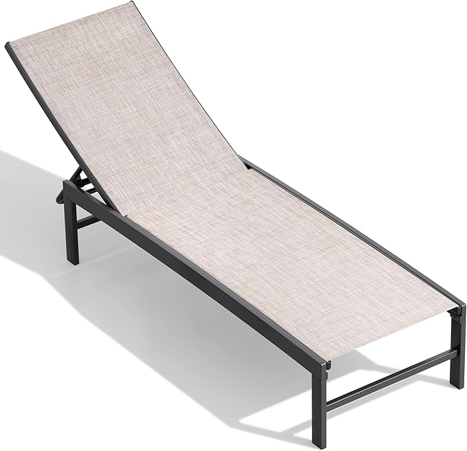 Crestlive Products Chaise Lounge Chair Outdoor, Adjustable 5 Positions Pool Tanning Recliner, Outdoor Lounge Furniture Perfect for Patio, Beach, Yard, Pool