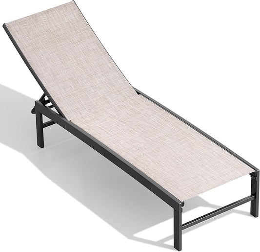 Crestlive Products Chaise Lounge Chair Outdoor, Adjustable 5 Positions Pool Tanning Recliner, Outdoor Lounge Furniture Perfect for Patio, Beach, Yard, Pool