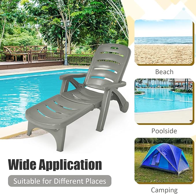 Tangkula Outdoor Chaise Lounge Chair, Adjustable 5-Position Recliner Chair with Built-in Wheels - Photo 8