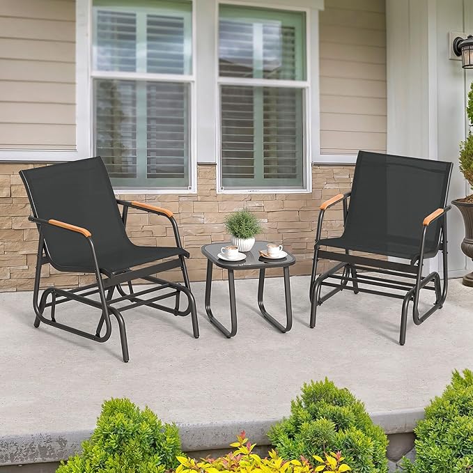 YITAHOME 3 Piece Patio Furniture Set, Outdoor Glider Chair Bistro Set, Coffee Table with Tempered Glass Tabletop - Photo 2