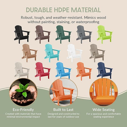 WestinTrends Malibu 2-Pieces Adirondack Chair Set with Side Table, All Weather Outdoor Seating Plastic Patio Lawn Chair Folding for Outside Porch Deck Backyard, Orange