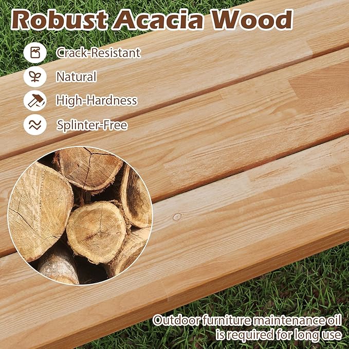 Outdoor Bench Garden Bench, 63" Backless Acacia Wood Bench with Heavy-Duty Metal Legs, Patio Dining Bench Front Porch Benches for Outside, Yard & Garden