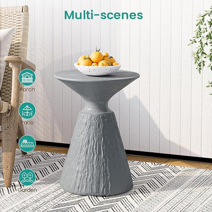 SUNBURY Outdoor Mushroom Side Table, Modern Concrete End Table, Round Accent Table w Marble Top for Plant Stand, Balcony, Courtyard, Spotted Grey