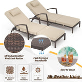 Chaise Lounge Chairs Set of 2 for Outdoor, Adjustable 5 Position PE Rattan Wicker Patio Folding Lounge with Arm, Cushion - Photo 4