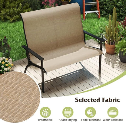 Tangkula Outdoor Adirondack Bench Chair, 2-Person Patio Garden Bench with High Back and Armrests, 880 lbs Weight Capacity, Front Porch Loveseat Furniture for Deck, Lawn and Backyard (Coffee)
