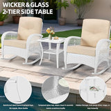 MEETWARM Wicker Outdoor Side Table, All-Weather Patio Rattan Side Table with Tempered Glass Top and Storage Shelf - Photo 3