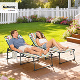 Outsunny 2 Piece Folding Chaise Lounge with 5-Level Reclining Back, Tanning Chair with Face Hole - Photo 2