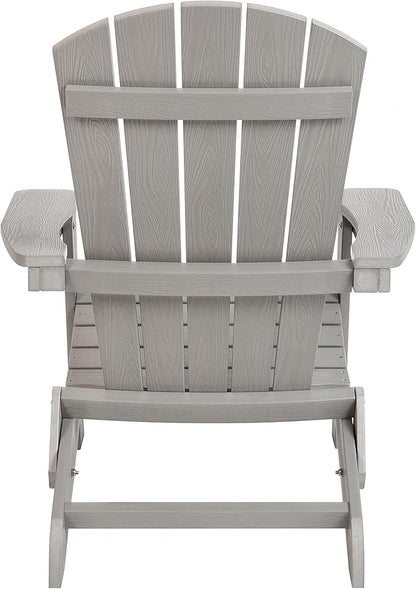 Flash Furniture Charlestown Folding Adirondack Chair - Gray - Poly Resin - Indoor/Outdoor - Weather Resistant - Set of 2