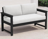 SERWALL Black HDPE Outdoor Loveseat with Khaki Cushions, All Weather Use Outdoor Loveseat Sofa - Photo 1