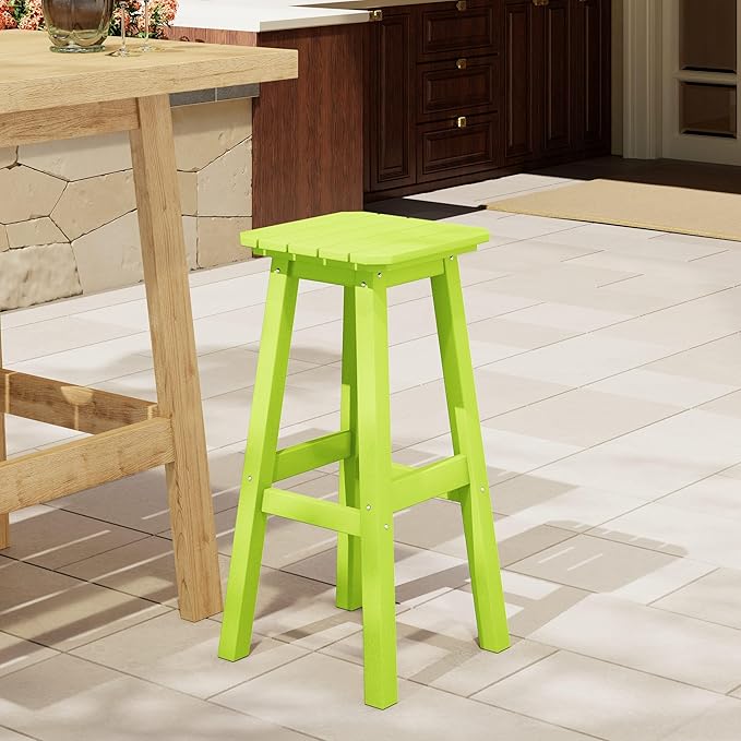 Costaelm 29" Height Outdoor Bar Stools, All-Weather Bar Stools, Adirondack Poly Patio Square Bar Stool for Patio, Deck, Kitchen Counter and Garden, Lime