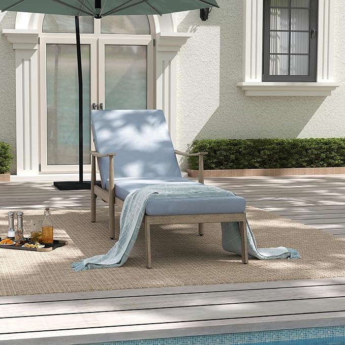 Outdoor Lounge Chair with Armrest, Patio Aluminum Chaise Lounge Outdoor Adjustable Backrest with Rope Design - Photo 3