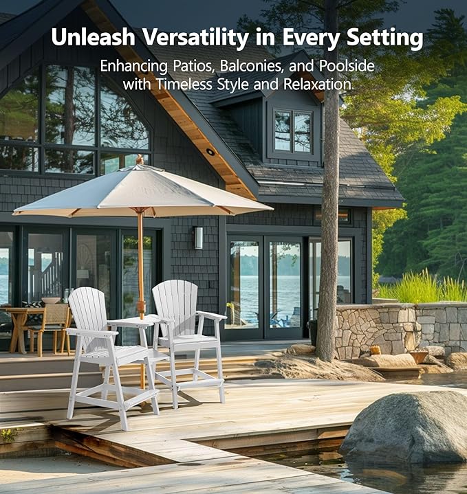 PASAMIC Tall Adirondack Chairs Set of 4, All-Weather HDPE Patio Chairs with Double Connecting Trays - Photo 6