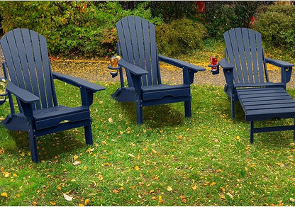 FUNBERRY Adjustable Folding Adirondack Chairs Set of 4 with Retractable Ottoman, All Weather Fire Pit Chairs with Cup Holder