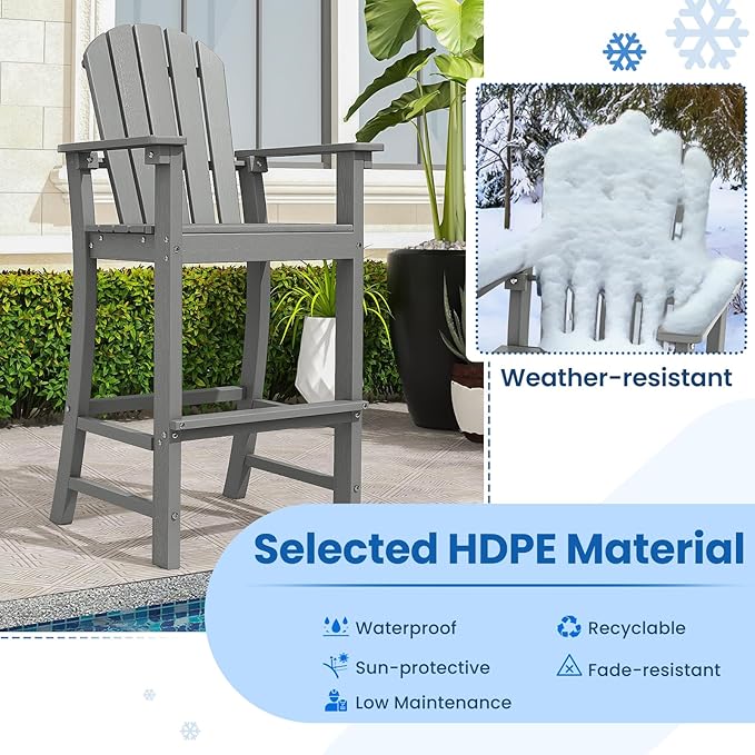 Tangkula Outdoor Tall Adirondack Chair 30 Inches Seat Height, HDPE Bar Height Patio Chair with High Backrest - Photo 8