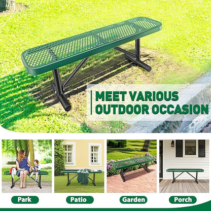 Heavy Duty Outdoor Metal Garden Park Bench, Steel Picnic Bench, Metal Mesh Outdoor Bench Porch Chair for Garden, Lawn, Patio, Porch, Park, Yard, Patio (Green, 4FT)